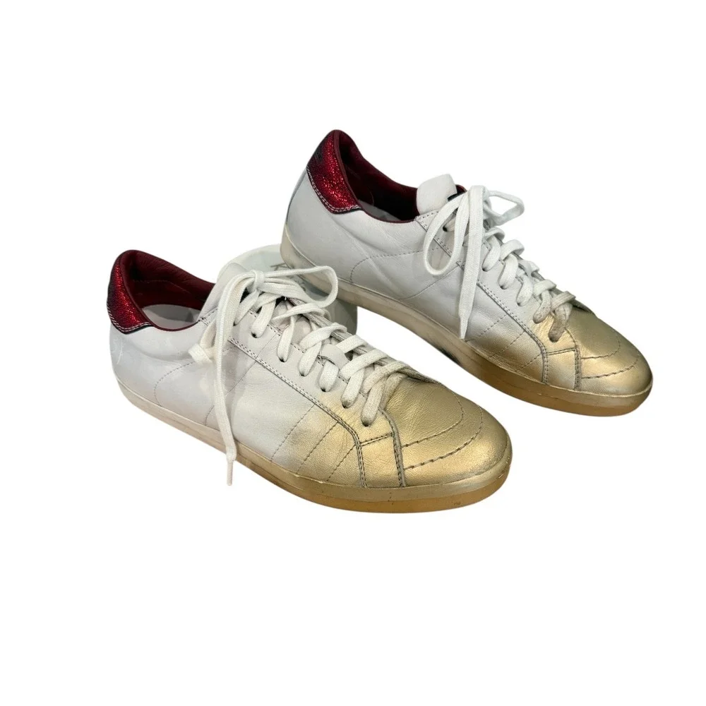 Primabase Forma Sneakers White Gold Red Metallic Distressed Leather Italy 40